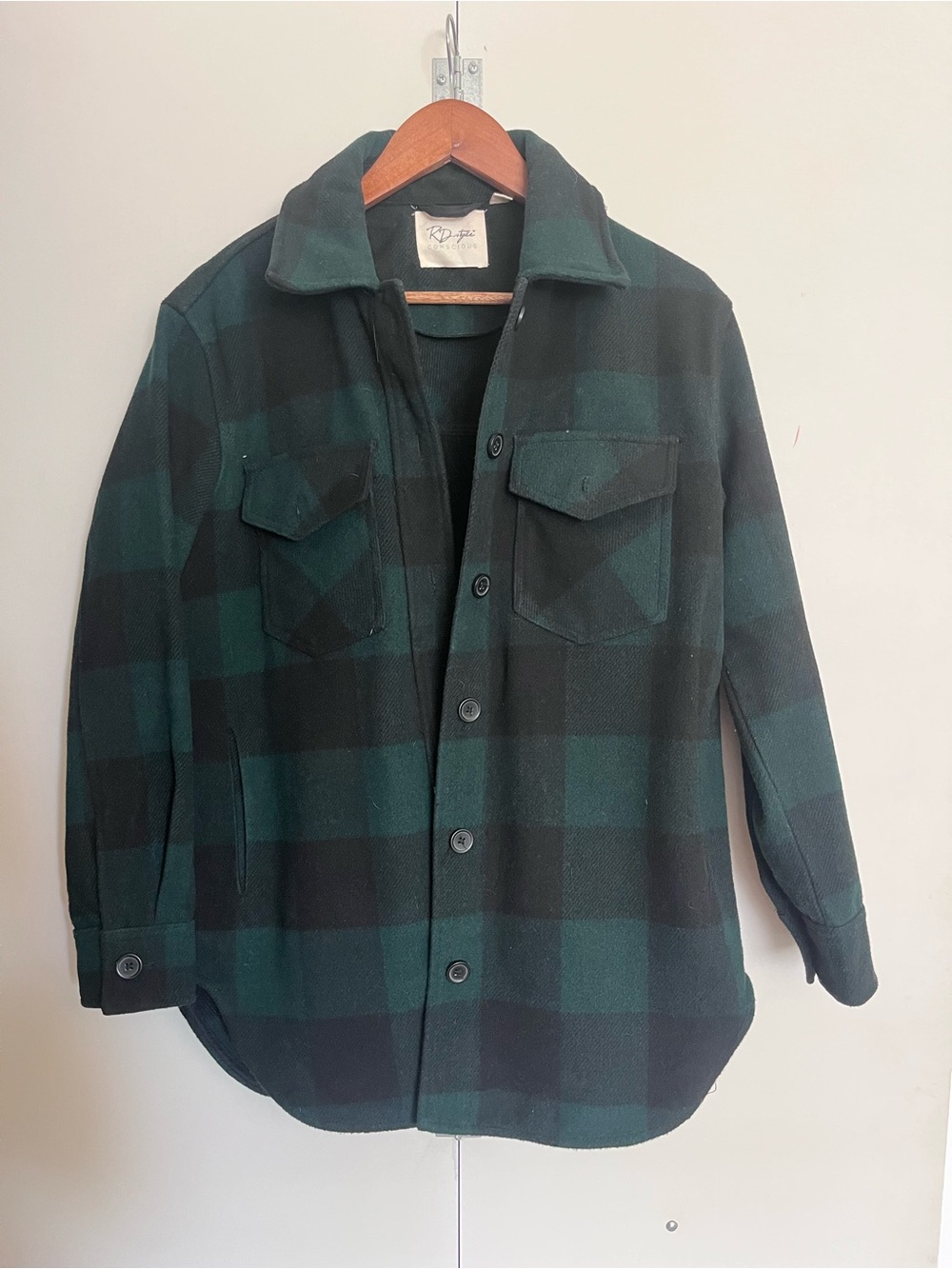 RD Style Black and Green Plaid Lightweight Shirt Jacket